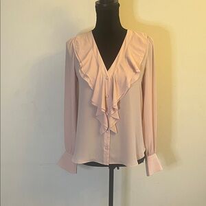 White House Black Market Light Pink Ruffled Blouse